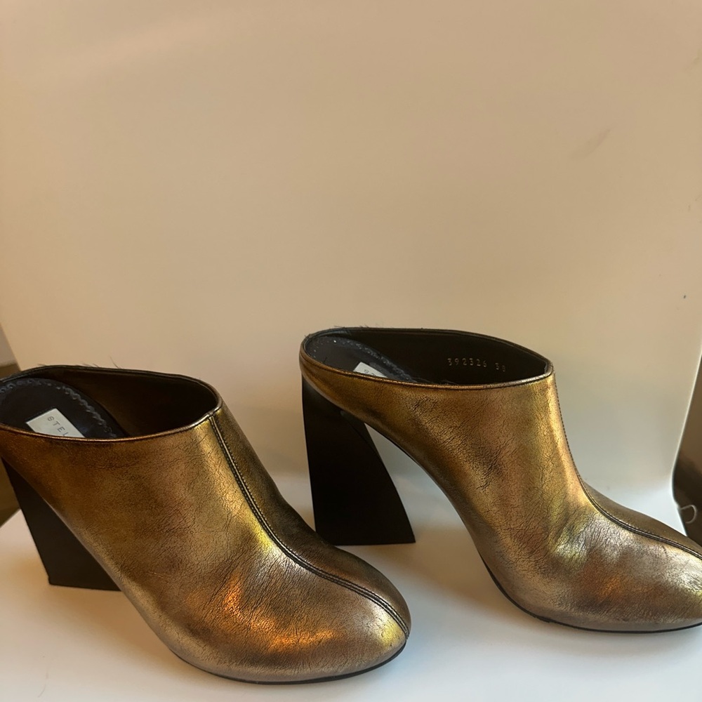 Stella McCartney Womens Block Heel Metallic Mules Pumps Brown Vegan Size 38